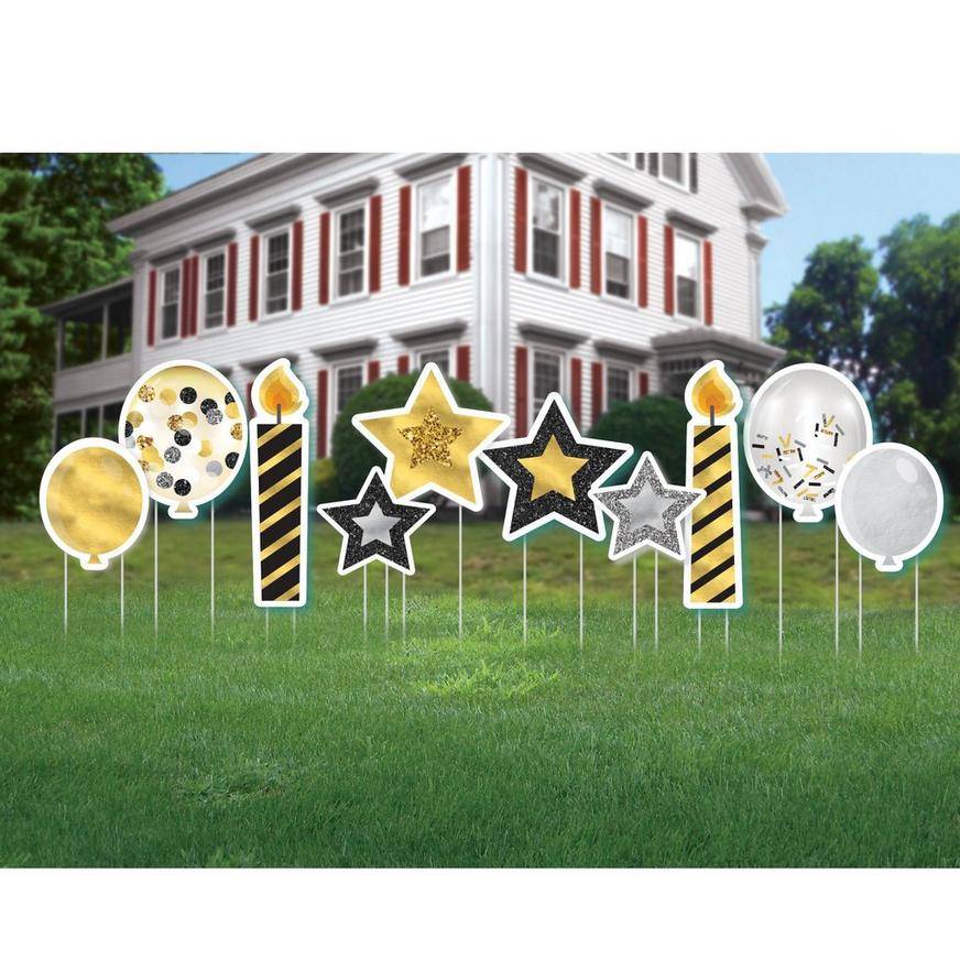 Party City Birthday Icon Corrugated Plastic Yard Sign Set (unisex/gold -black)