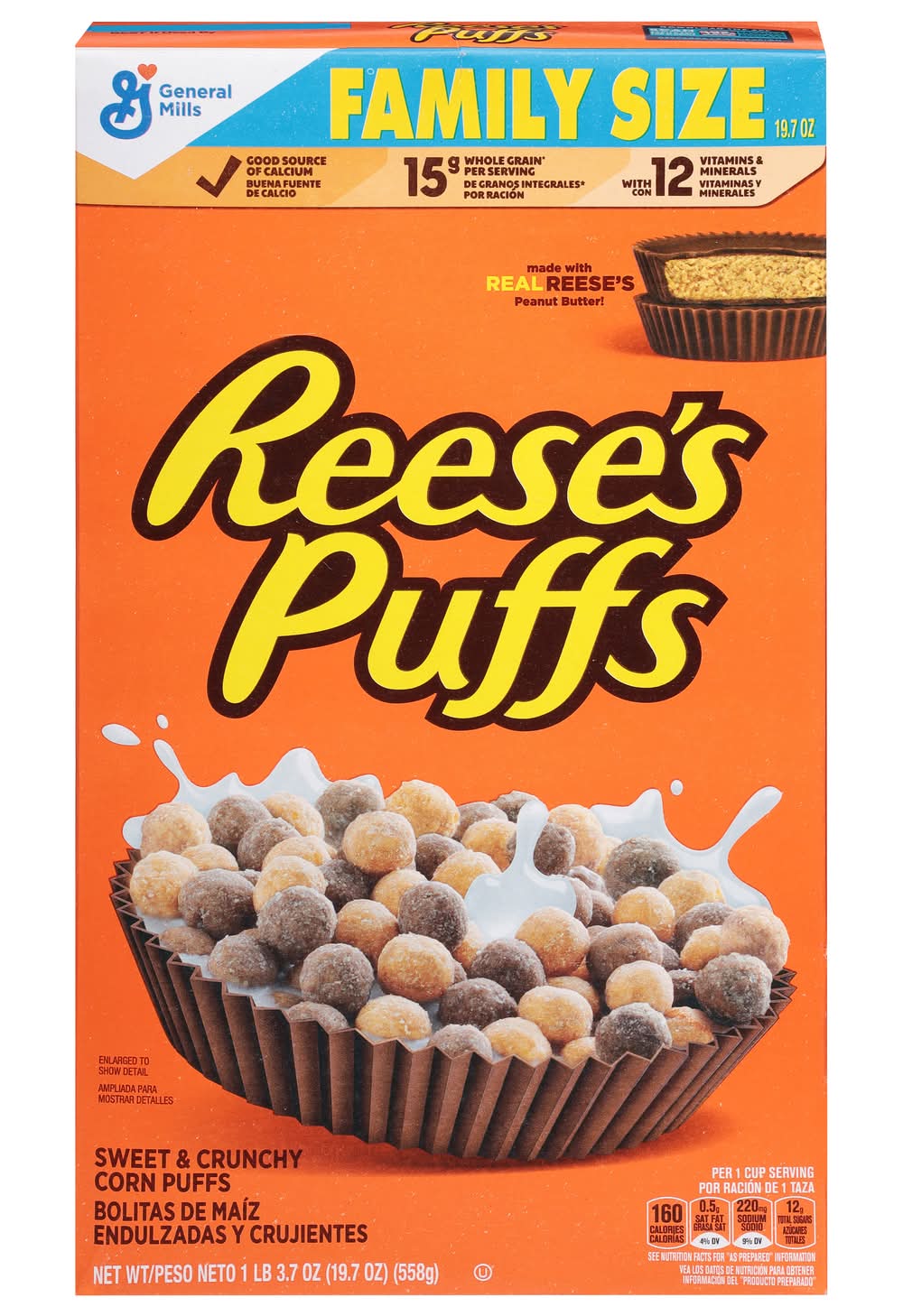 Reese's Puffs Family Size Sweet & Crunchy Corn Cereal, Peanut Butter (19.7 oz)