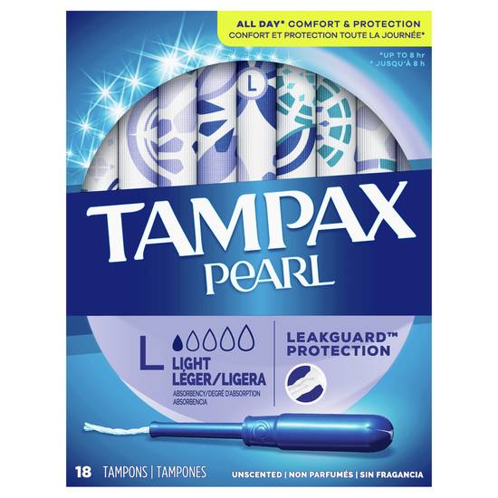 Tampax Pearl Light Absorbency Unscented Tampons (18 ct)
