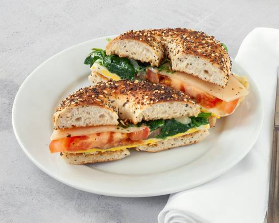 Egg, Tomato, Baby Spinach, and Cheese Sandwich