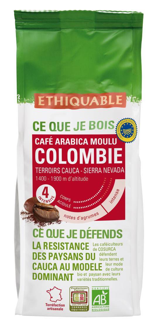 Café arabica moulu colombie terroir du cauca - ethiquable - 250g