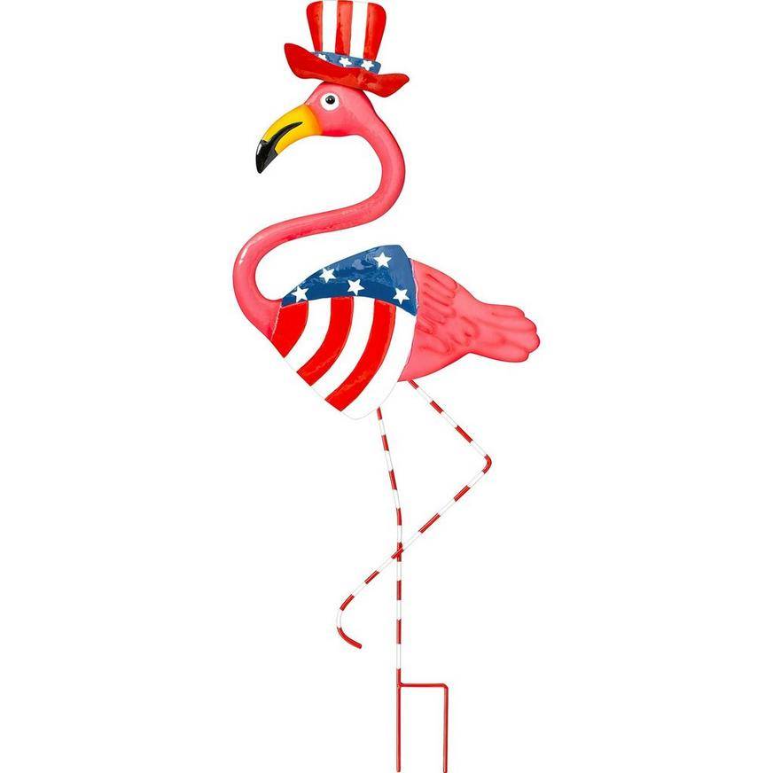 Party City Patriotic American Flag Flamingo Yard Sign