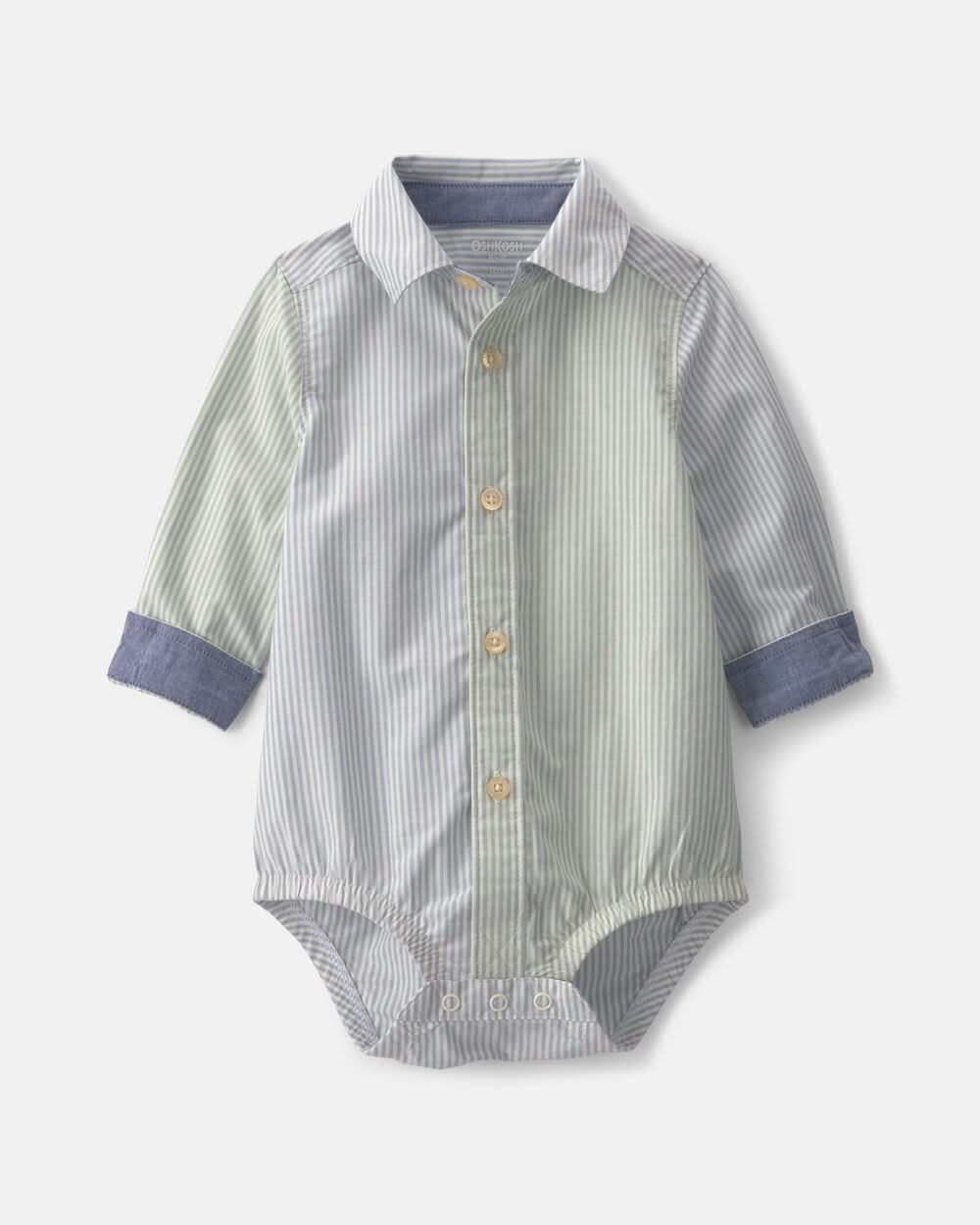 Baby Boy Poplin Long-Sleeve Button-Down Bodysuit - Blue/Green - 24M
