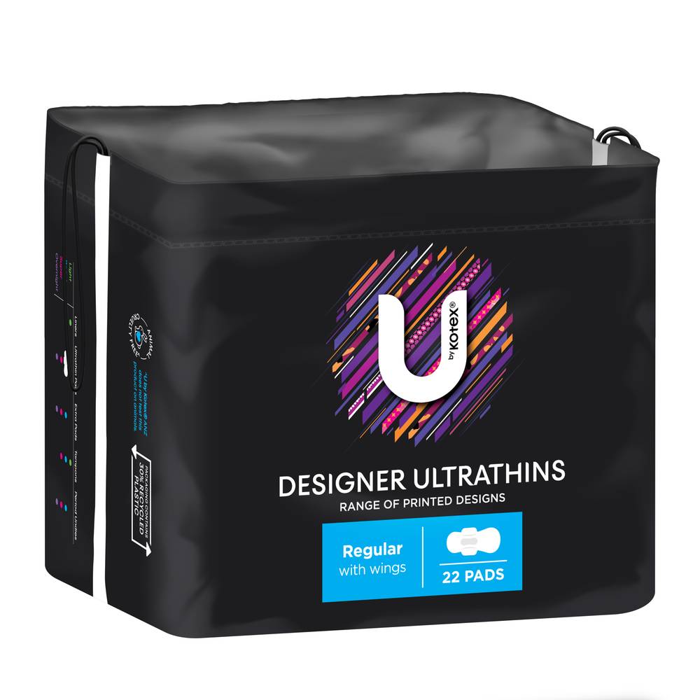 U By Kotex Designer Ultrathin Pads Regular With Wings 22 pack