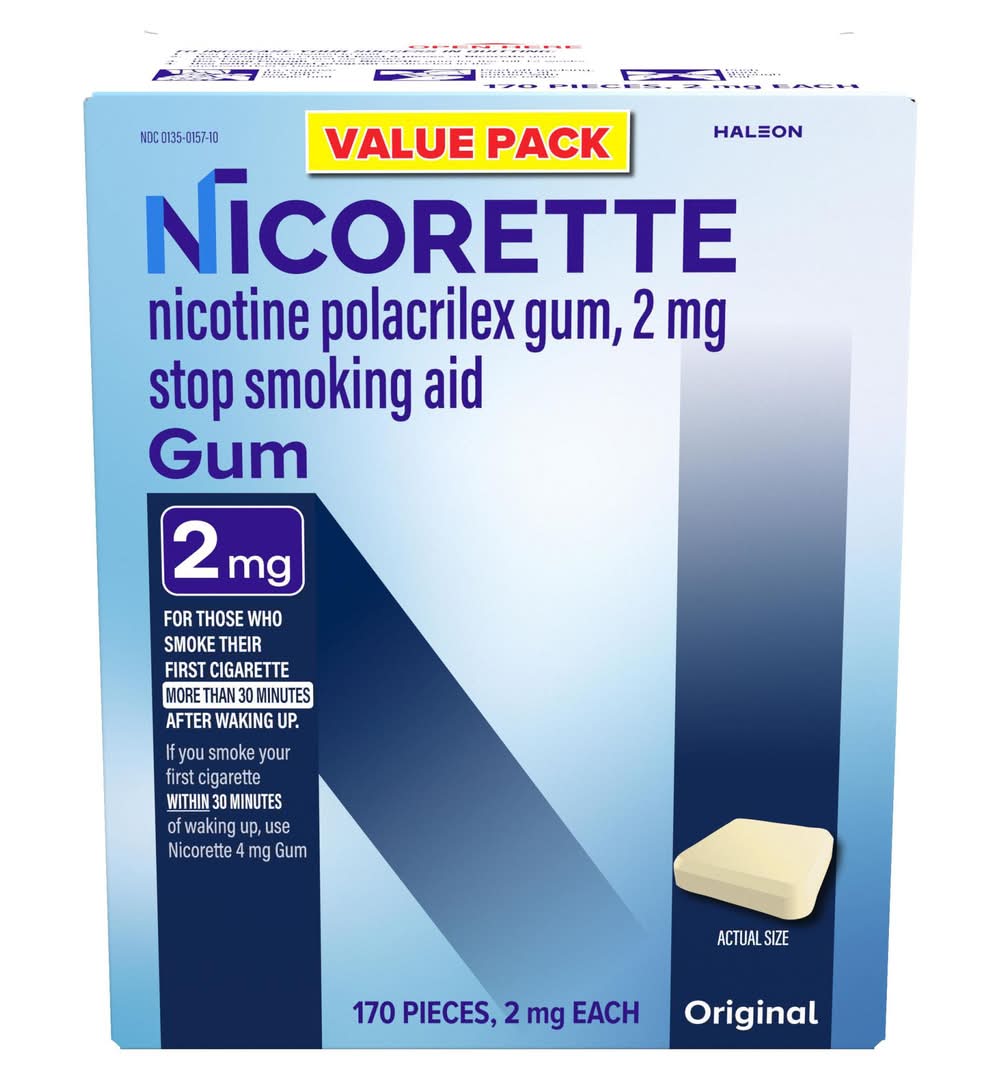 Nicorette 2Mg Original Unflavored Stop Smoking Nicotine Gum