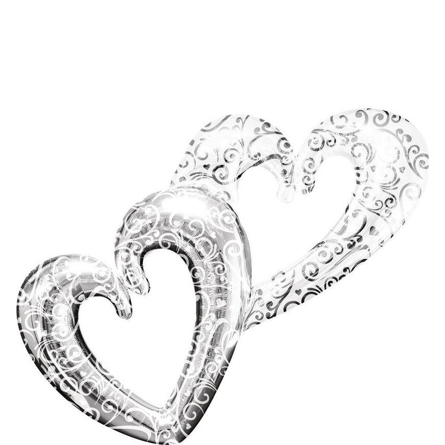 Party City Uninflated Swirl Double Heart Balloon, 53in x 36in, Silver