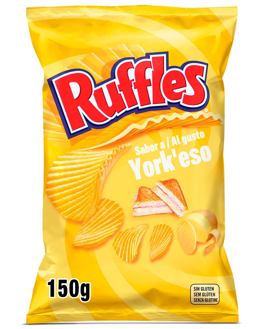 Patatas Fritas Onduladas Sabor Jamón Y Queso Ruffles Bolsa 150 G