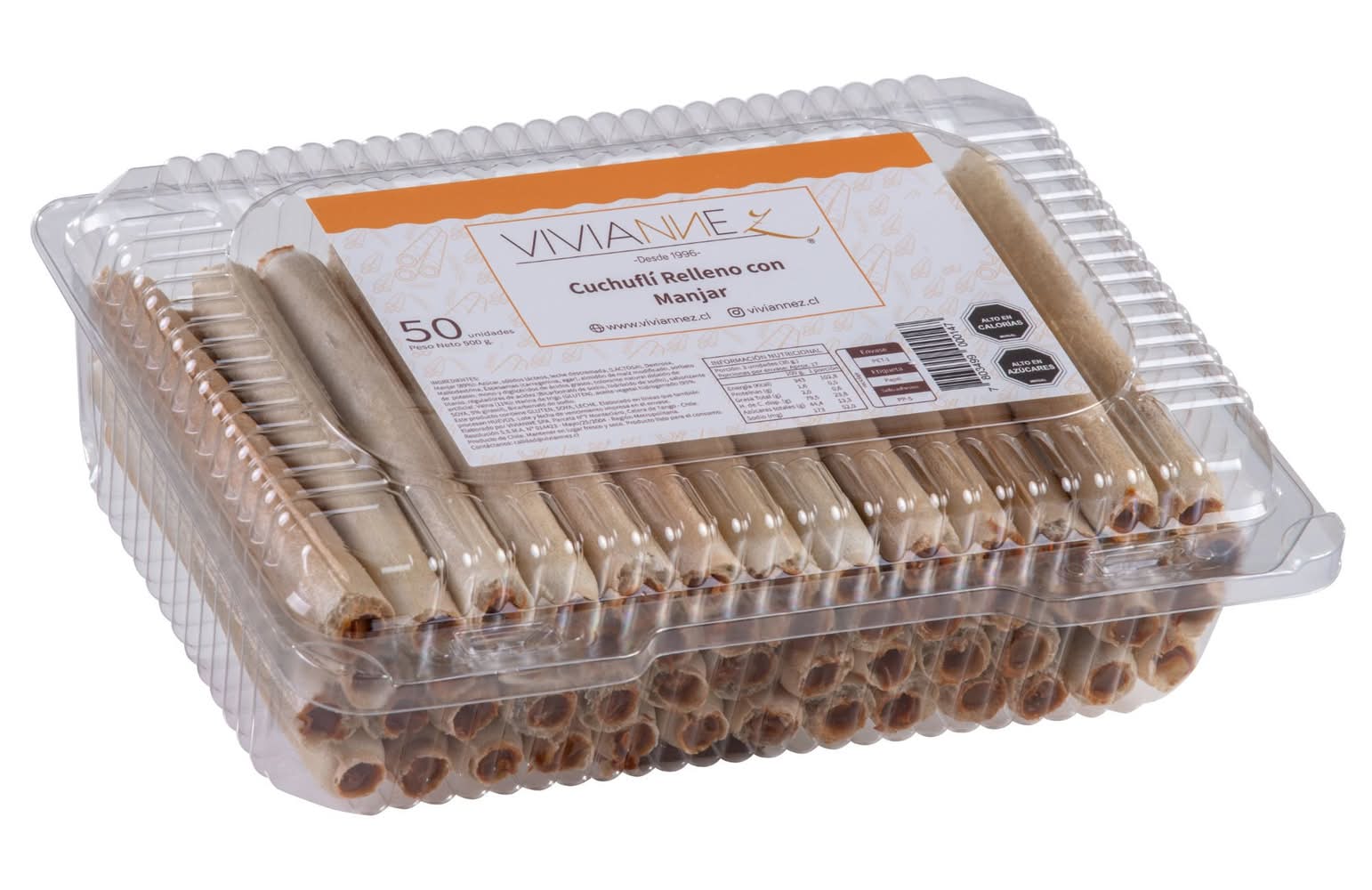 Vivianne · Cuchuflies artesanales rellenos con manjar (50 un)