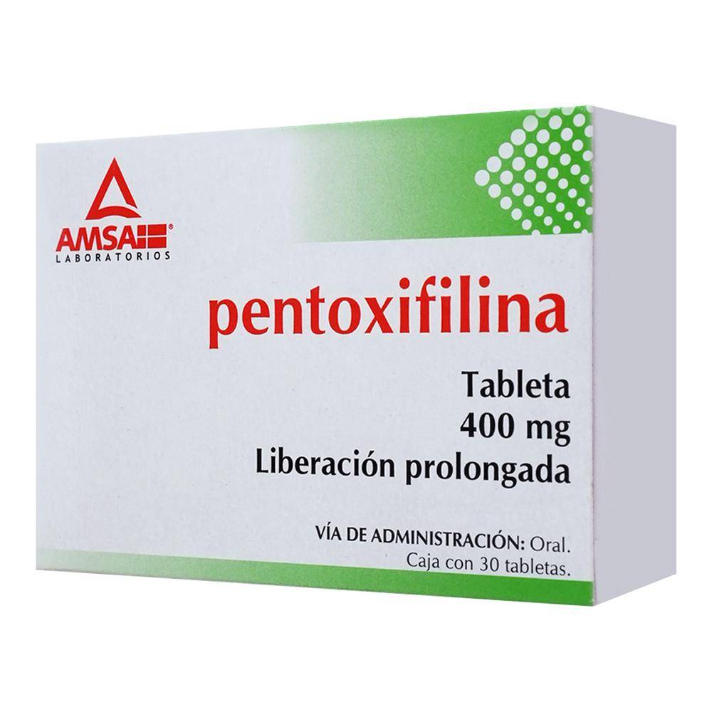 AMSA · Pentoxifilina tabletas 400 mg (10 g)