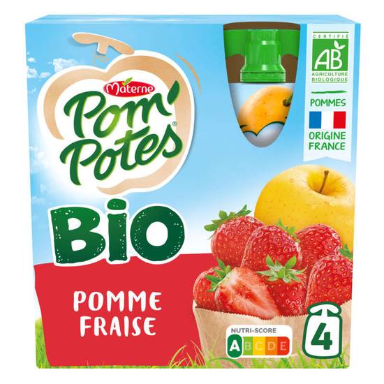 Bio - Compotes - Pomme fraise - Gourdes - Biologique 4x90g POM'POTES