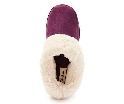 Women's L Aubergine & Cream Faux Fur Cuff Microsuede Clog Slipper