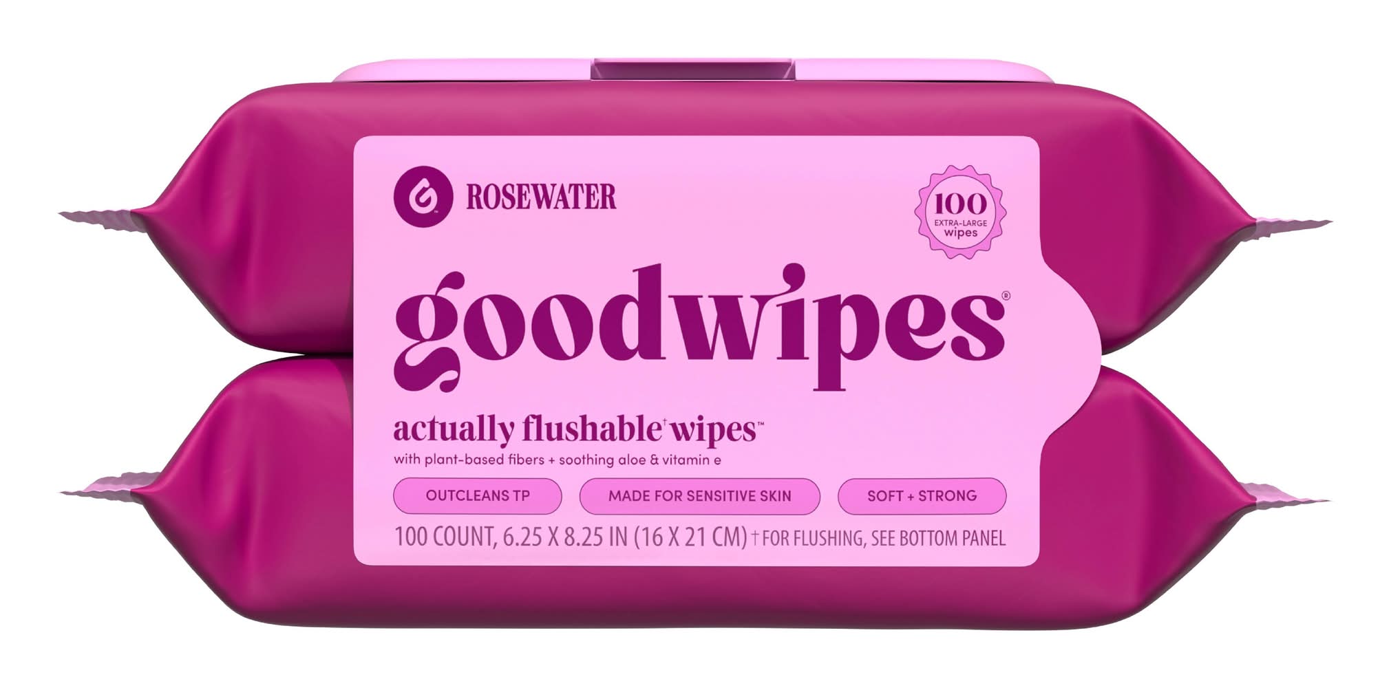 Goodwipes Actually Flushable Wipes, Rosewater, 6.25x8.25 in (100 ct)