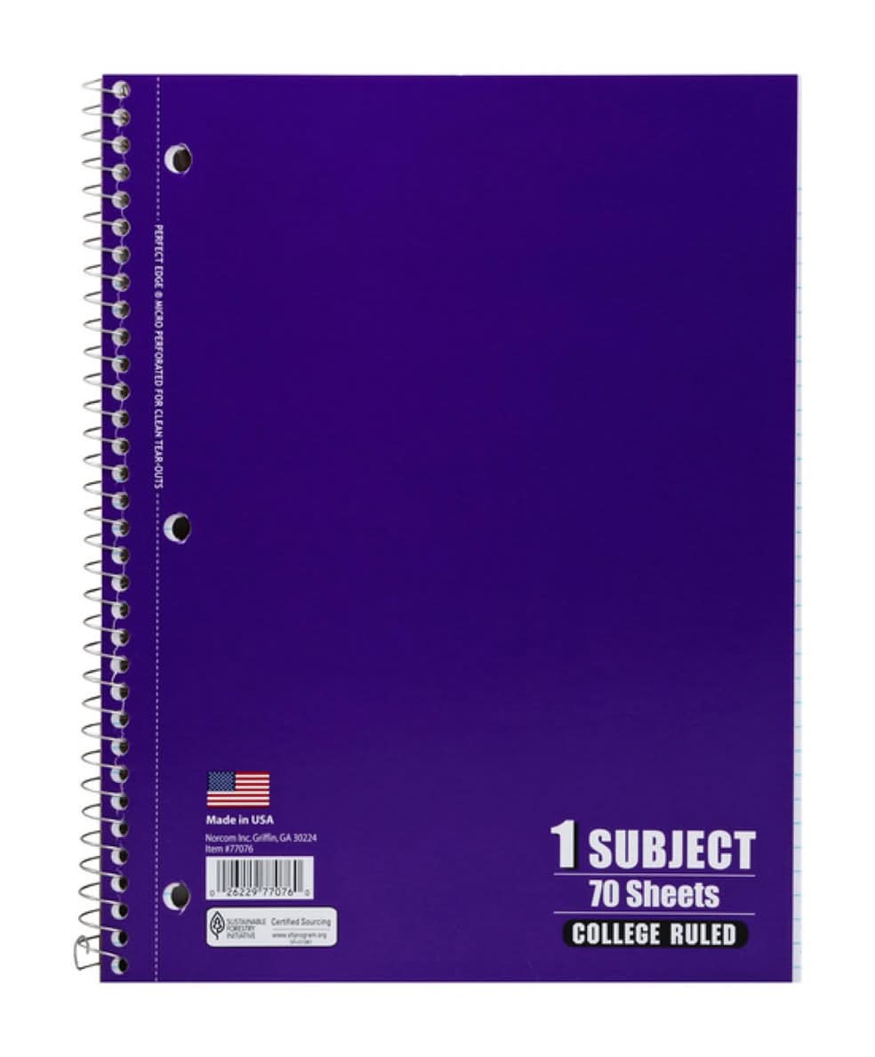 Office Hub 1 Subject College Ruled Notebook 60 Sheets, Assorted