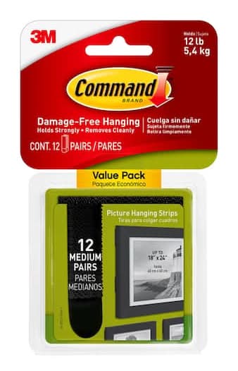 3M Command Picture Hanging Strips, 18x24 in , Black (12 ct)