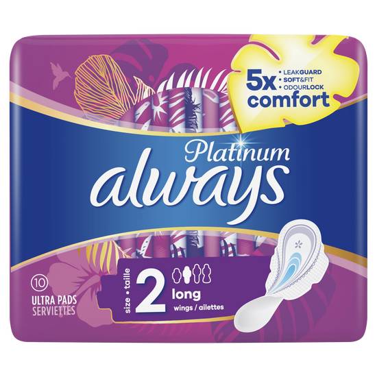 Always - Platinum long taille2 serviettes hygiéniques avec ailettes(10 pièces)