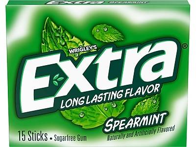 Extra Sugar Free Spearmint Chewing Gum, 15 Sticks/Pack (22037)