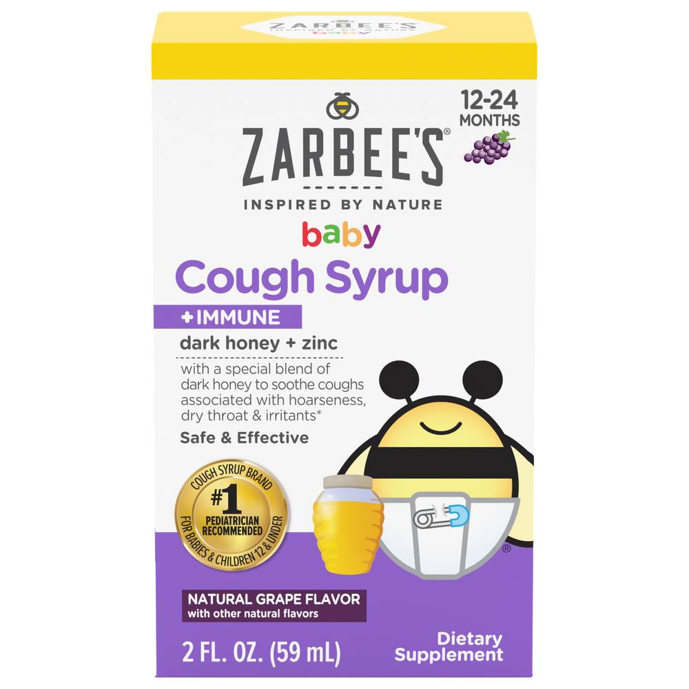 Zarbee's Baby Cough Syrup & Immune Support Dietary Supplement, Natural Grape, 12-24 M (2 fl oz)