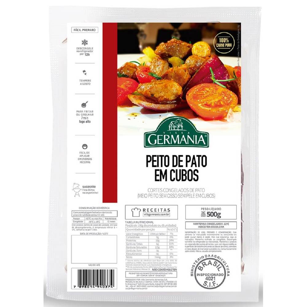 Villa germania peito de pato em cubos congelado (500g)