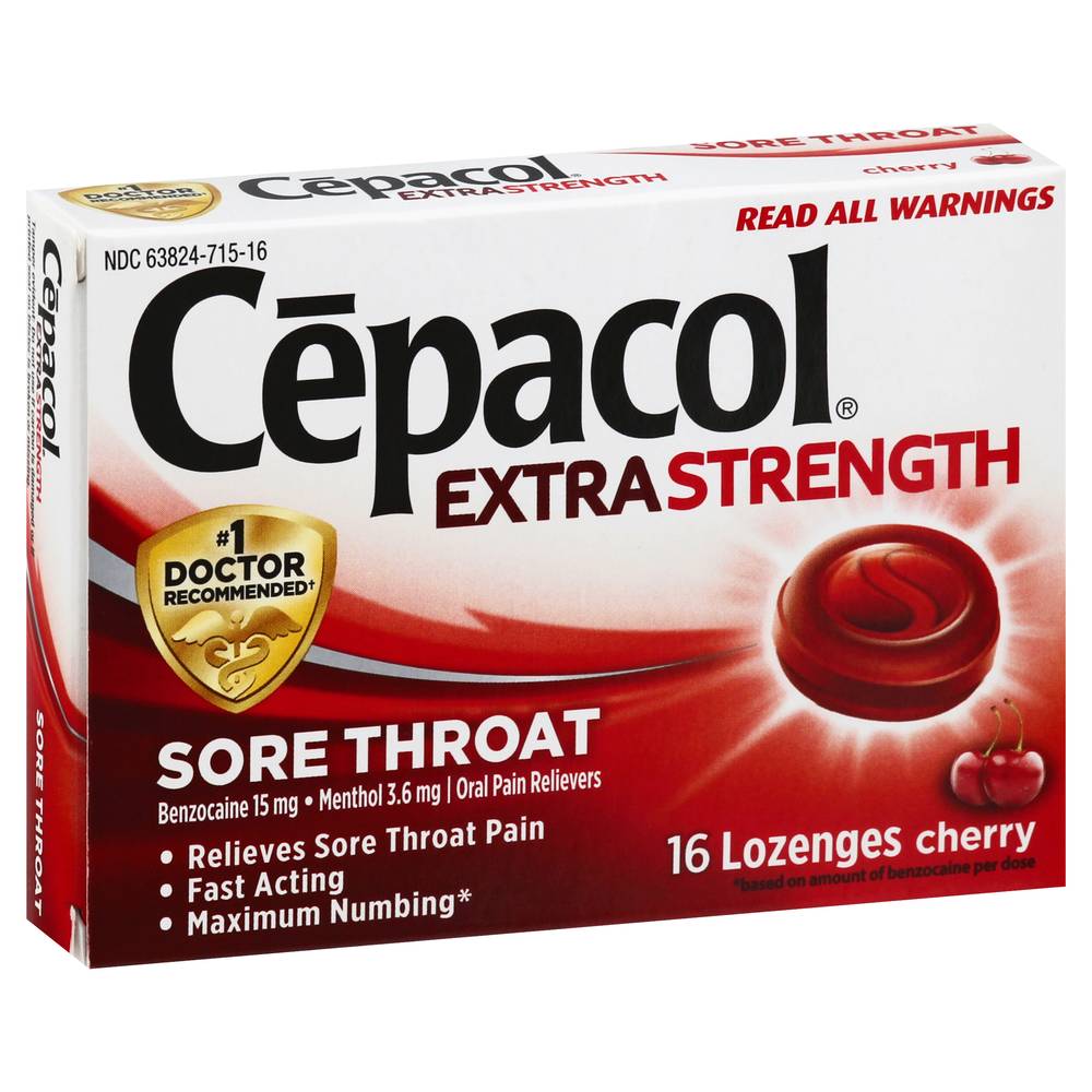 Cepacol Extra Strength Sore Throat Lozenges, Cherry (1.92 oz, 16 ct)