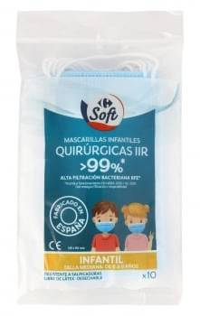 Mascarilla quirúrgica desechable tipo IIR infantiles Soft Carrefour pack de 10 ud.
