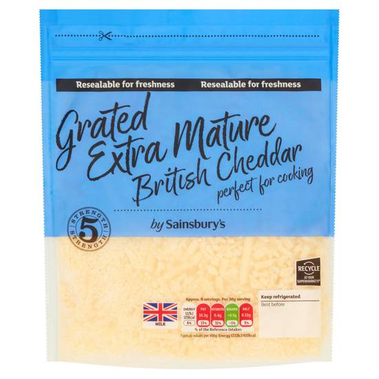 Sainsbury's British Extra Mature Grated Cheddar Cheese 250g