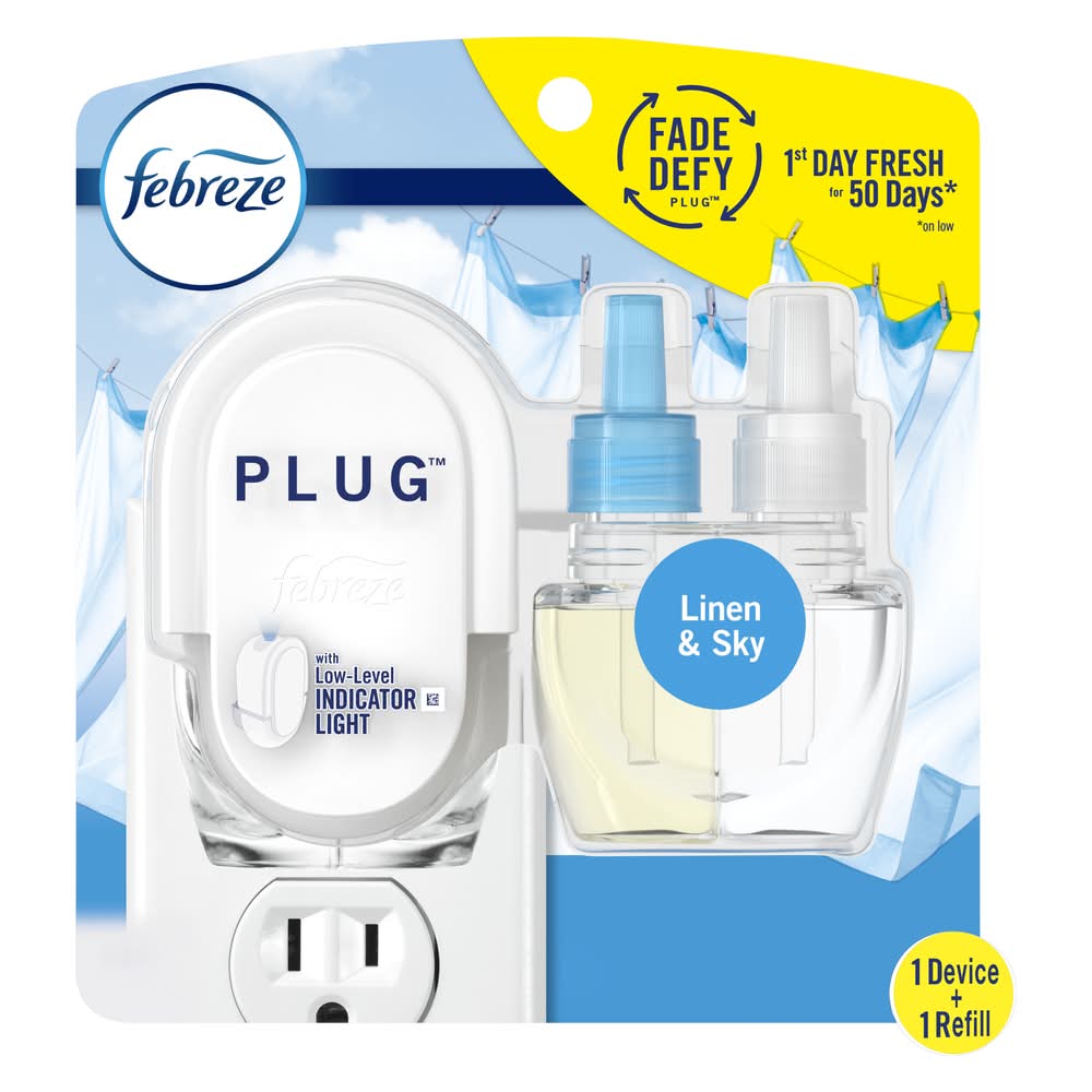 Febreze Plug Scented Oil Refill Oil Warmer Air Freshener, Linen & Sky (0.87 fl oz)