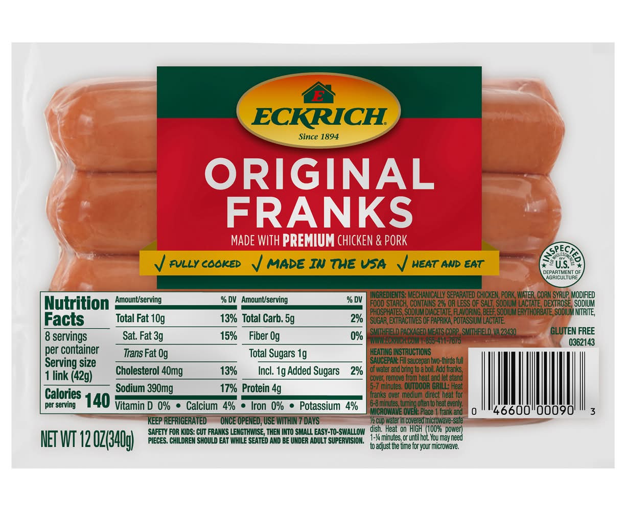 Eckrich Original Franks With Turkey & Chicken Pork (12 oz, 8 ct)