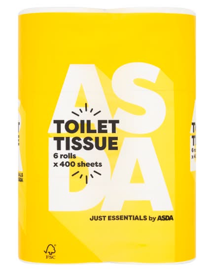 Just Essentials by ASDA 115x93 mm, Toilet Tissue Rolls (6 pack)