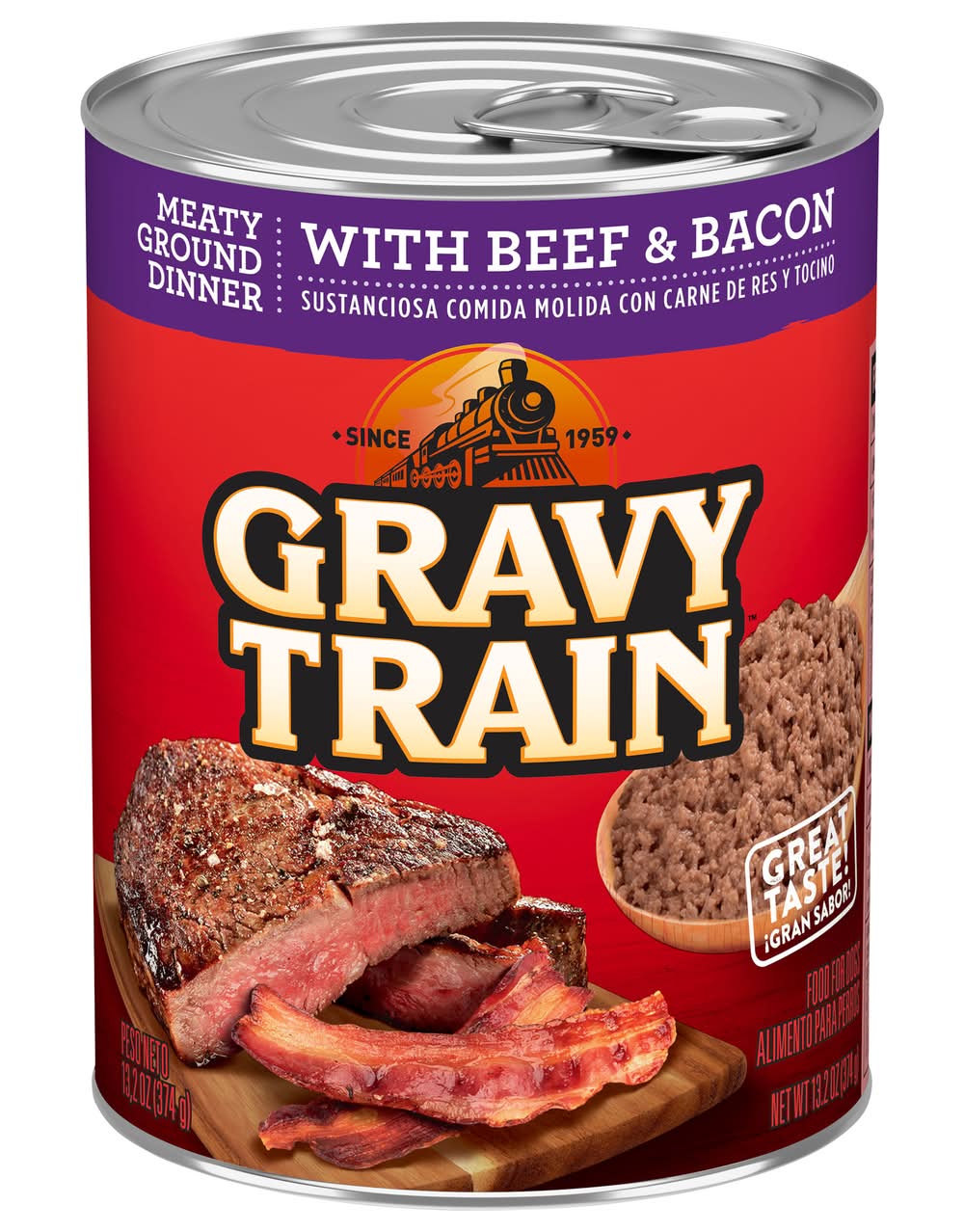 Gravy Train Meaty Ground Dinner Wet Dog Food, With Beef & Bacon (13.2 oz)