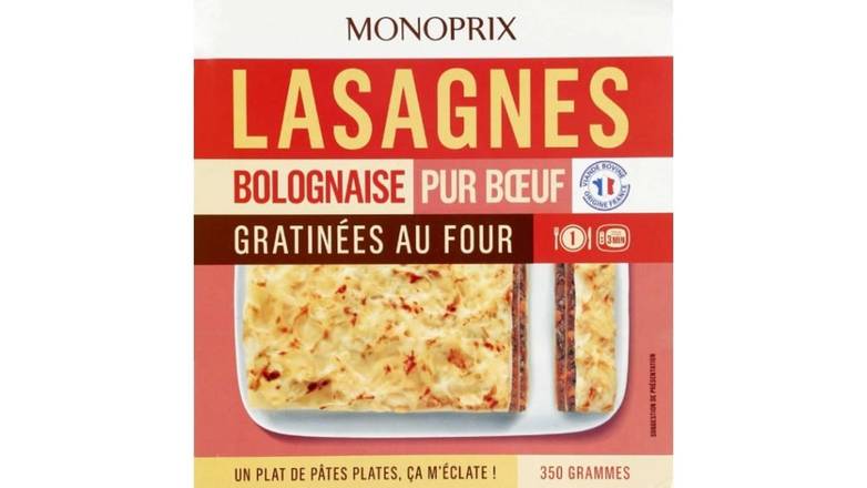 Monoprix - Lasagnes bolognaise pur boeuf gratinées au four