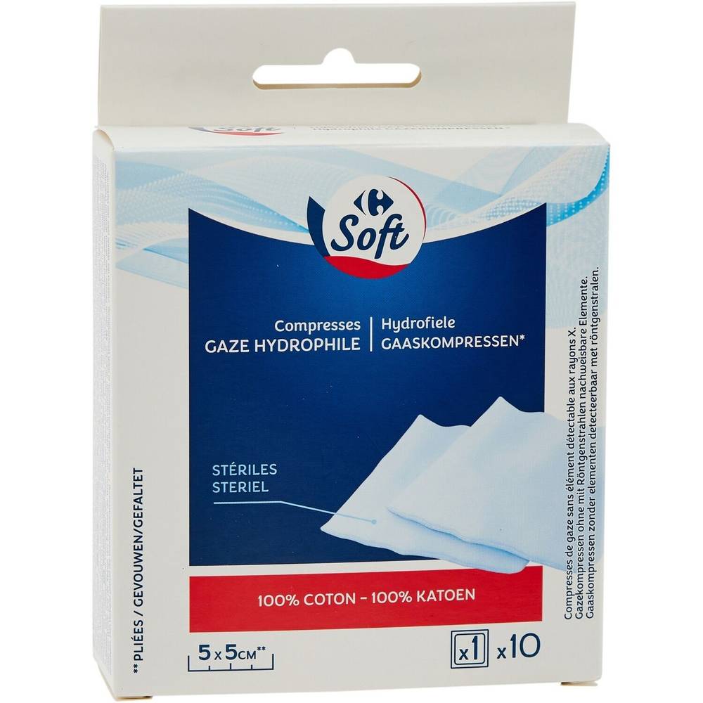 Carrefour Soft - Compresses stériles gaze hydrophile