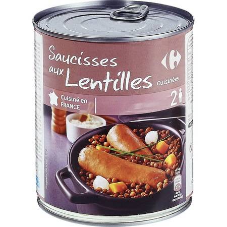 Plat cuisiné saucisses lentilles CARREFOUR - la boite de 840 g