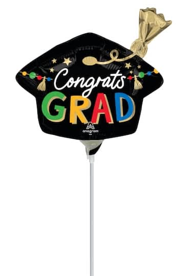 14" Graduation Hat Foil Balloon Stick