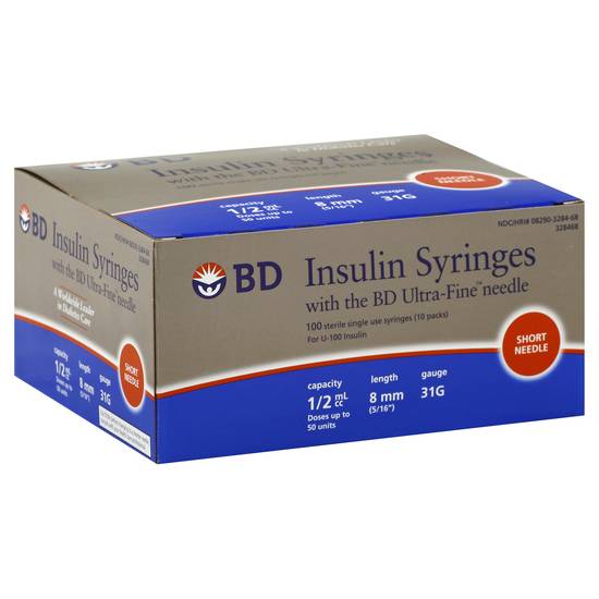 Bd Insulin Syringes 1/2 ml Cc Single Use Short Needle (100 ct)
