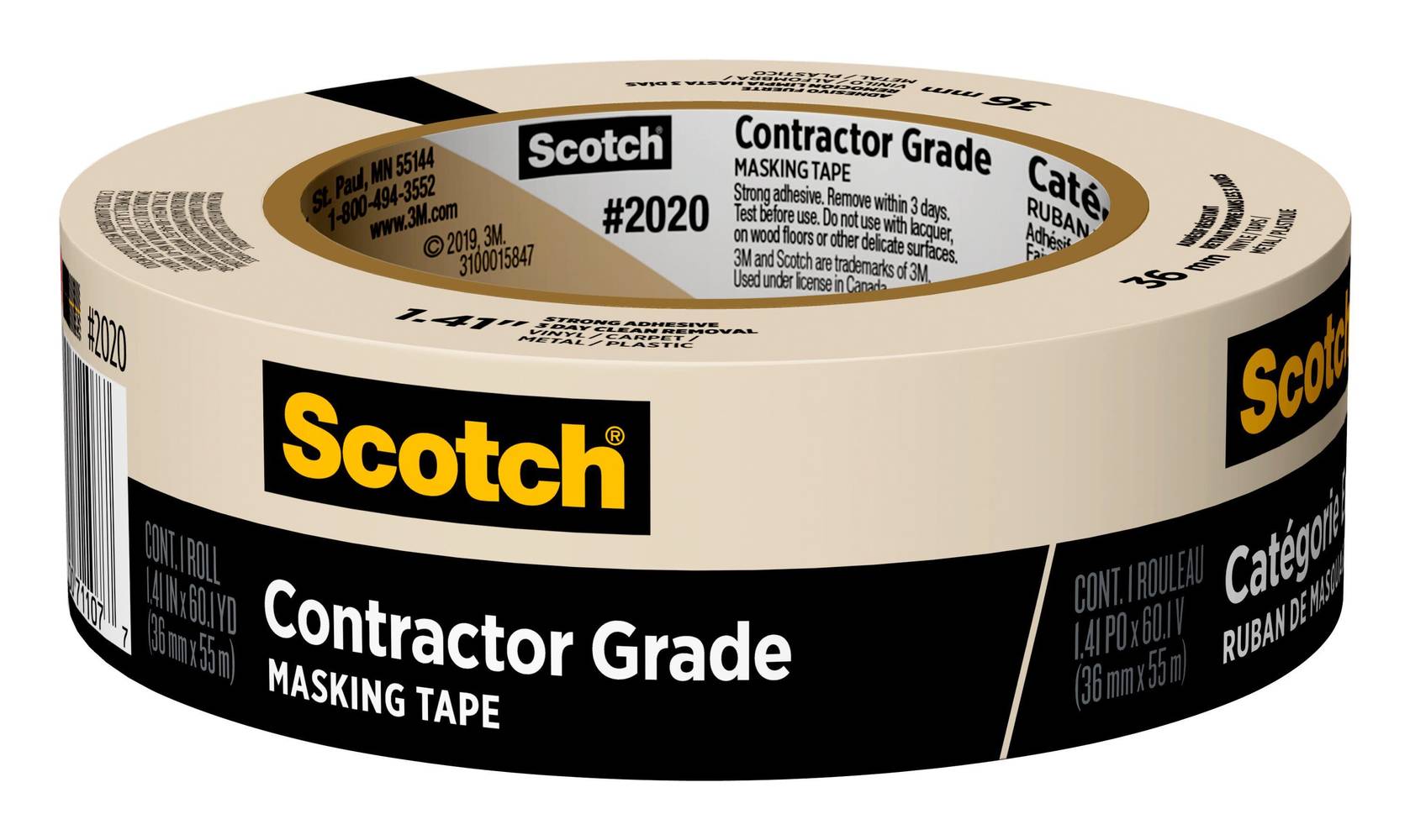 Scotch 2020 Contractor Grade 1.41-in x 60 Yard(s) Masking Tape | 2020-36AP
