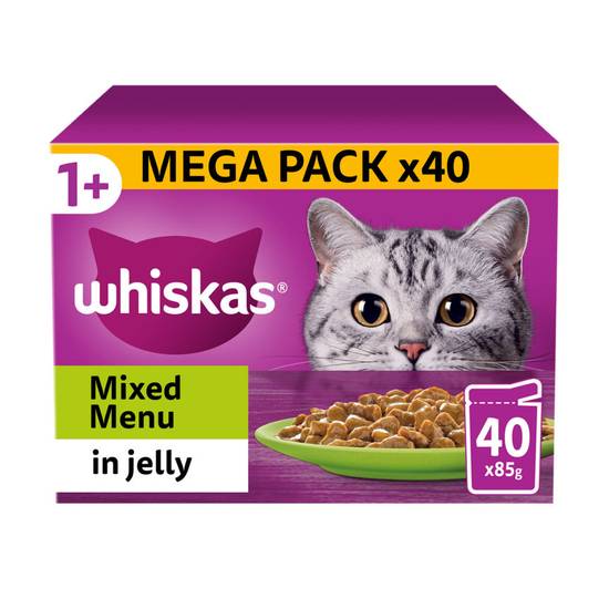 Whiskas 1+ Mixed Menu Adult Wet Cat Food Pouches in Jelly 40 x 85g
