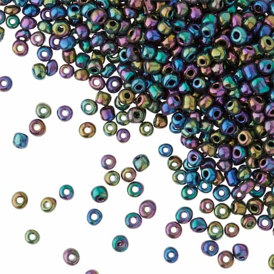Bead Landing Glass Seed Beads, 6/0, Black Aurora Borealis (4 oz)
