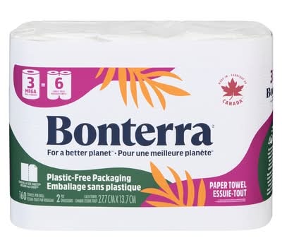 Bonterra Mega Roll Paper Towels, 27.7x13.7 cm, White (3 ct)
