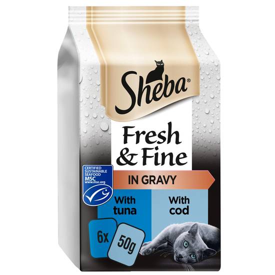 Sheba Fresh & Fine Wet Cat Food Pouches Tuna & Cod in Gravy 6x50g