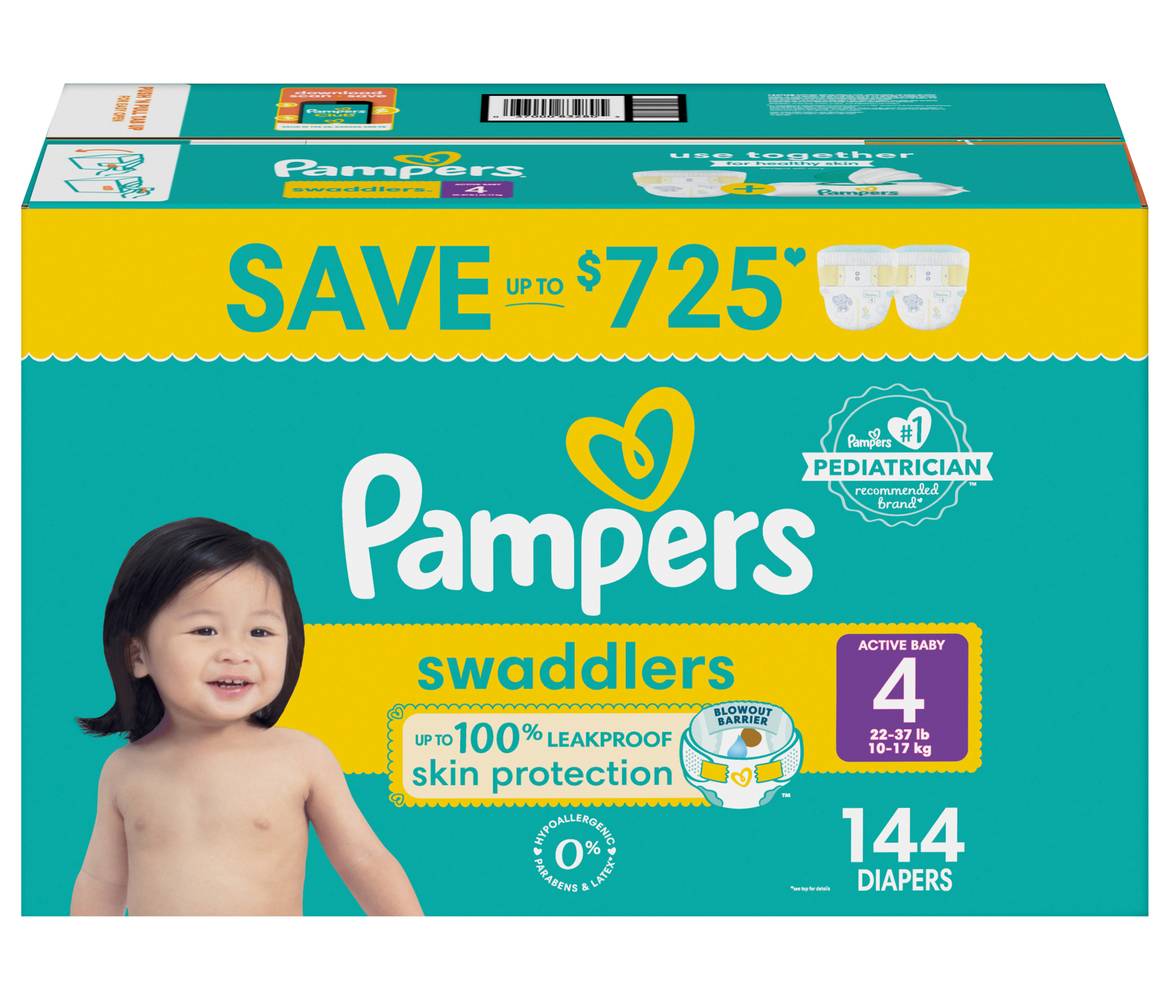 Pampers Swaddlers Active Baby Diapers, Size 4 (144 ct)