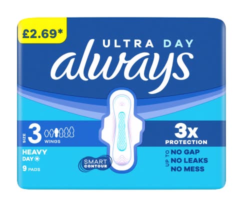 Always 3, Ultra Day & Night Sanitary Towels Wings (9 pack)