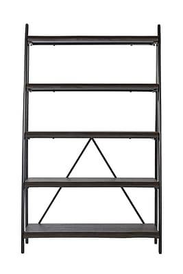 Gry Mattr Live Edge 66.14H 5-Shelf Ladder Bookcase, Black Walnut (GMCC-00842)