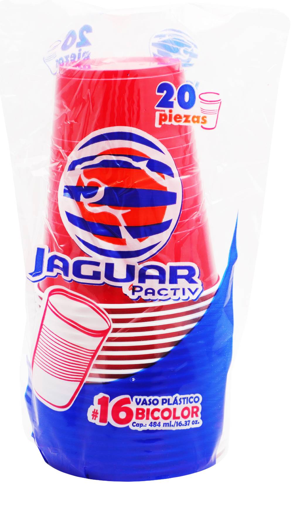 Jaguar · Vaso desechable bicolor, # 16 (20 un)