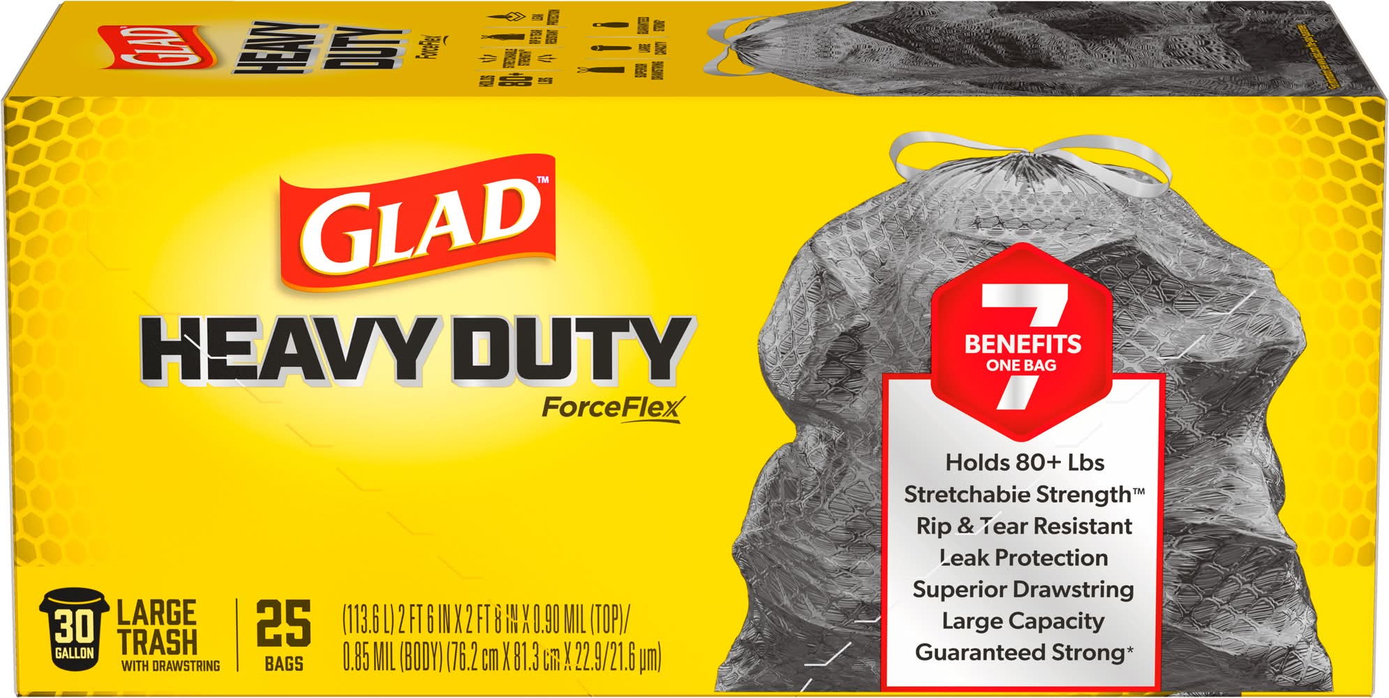 Glad Forceflex Plus 30 Gal Drawstring Trash Bags, Large (25 ct)