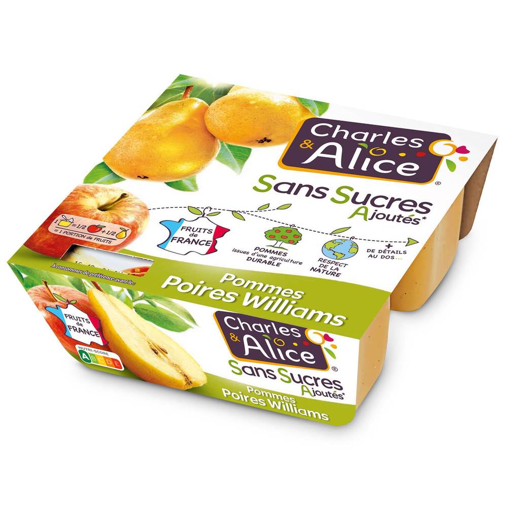 Compote Pomme Poire Sans Sucres Ajoutés CHARLES & ALICE - les 4 pots de 100g