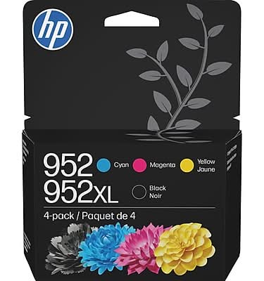 HP 952XL/952 Black High Yield and Cyan/Magenta/Yellow Standard Yield Ink Cartridge, 4/Pack (N9K28AN#140)