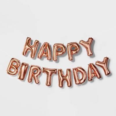Spritz Happy Birthday Balloons, Rose Gold