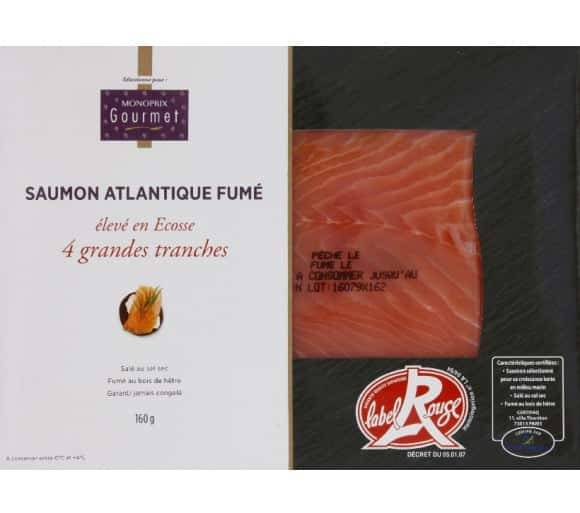 Monoprix Gourmet Saumon Fumé Ecosse Label Rouge Les 4 Tranches, 160G