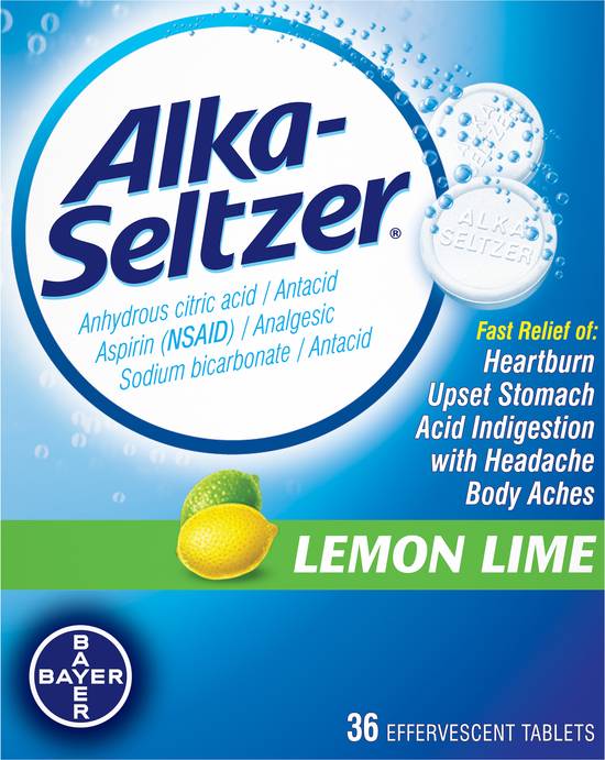 Alka-Seltzer Effervescent Antacid Aspirin Lemon Lime Tablets (36 ct)