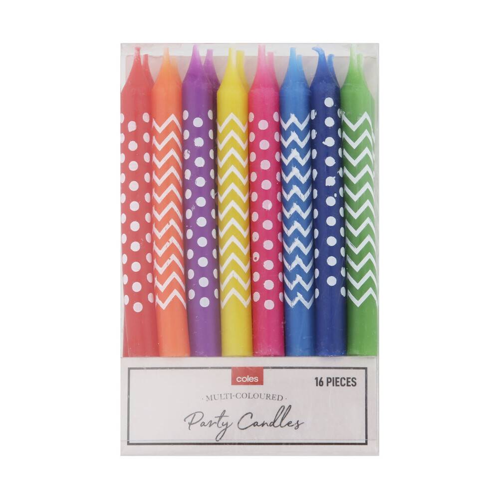 Coles Party Candles Multi Coloured 16 pack